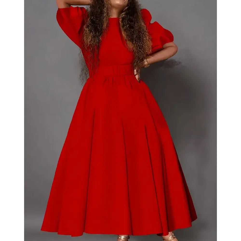 Ladies Elegant Office Dresses Waist Cinching Casual Loose Plus Size Dress