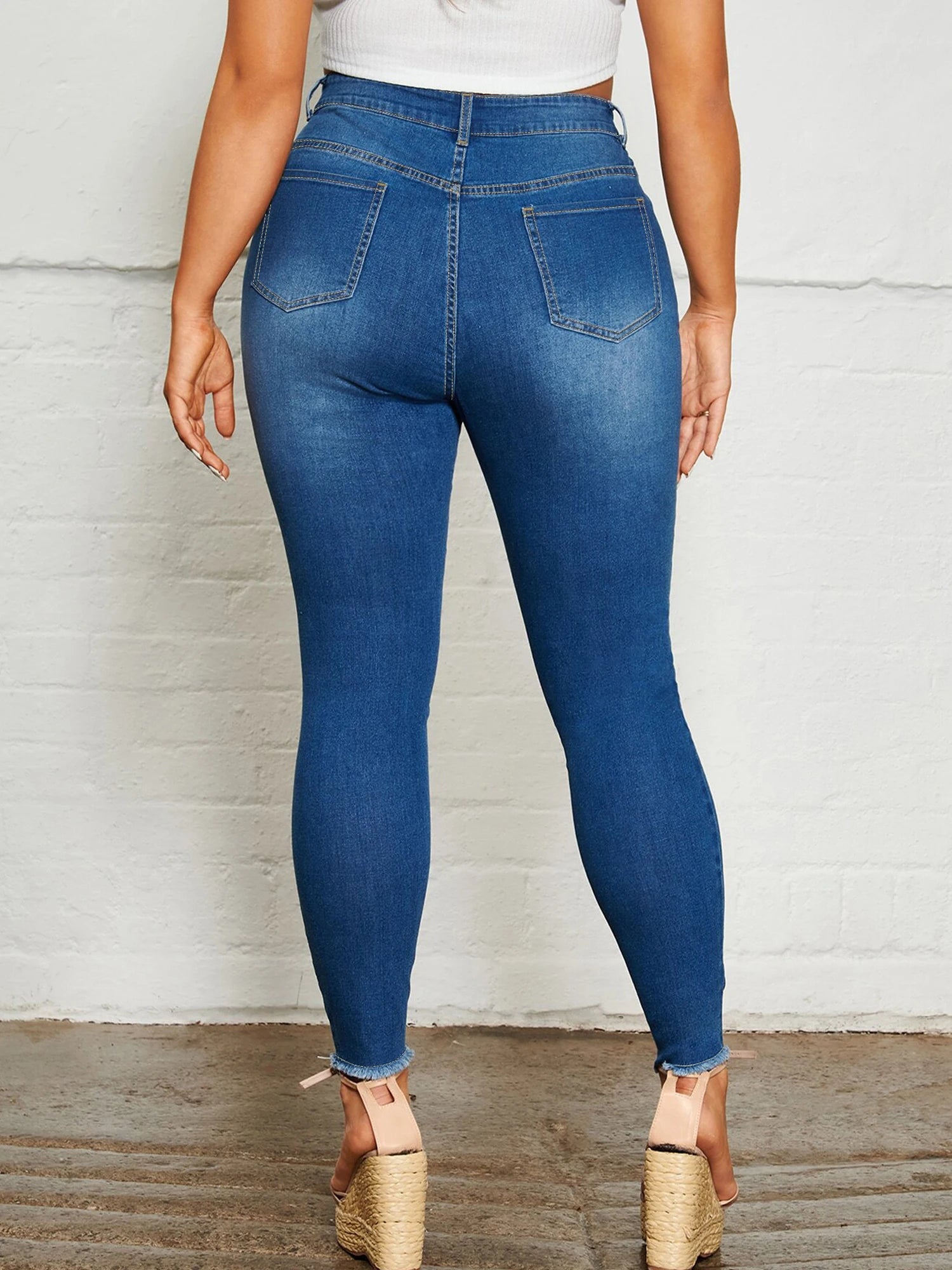 Women's Plus Size Slim Fit Blue Denim Stretch Jeans.