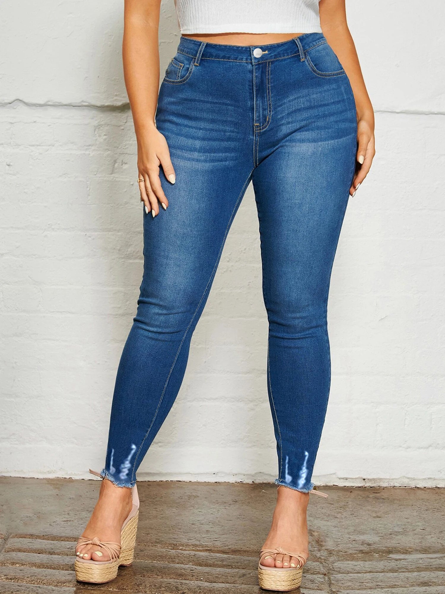 Women's Plus Size Slim Fit Blue Denim Stretch Jeans.