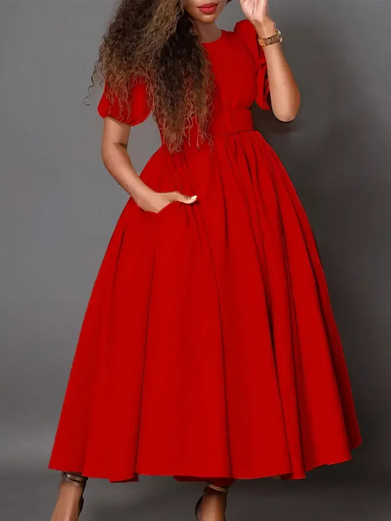 Ladies Elegant Office Dresses Waist Cinching Casual Loose Plus Size Dress