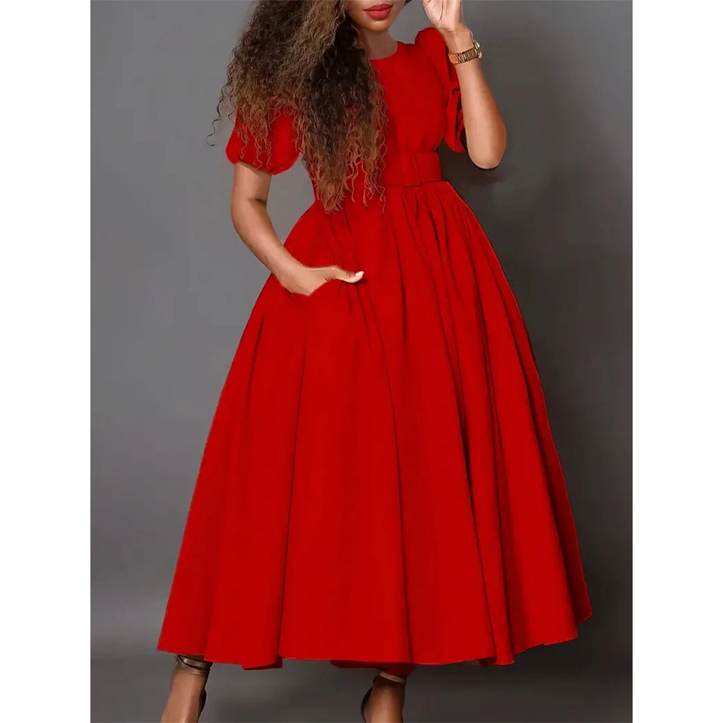 Ladies Elegant Office Dresses Waist Cinching Casual Loose Plus Size Dress
