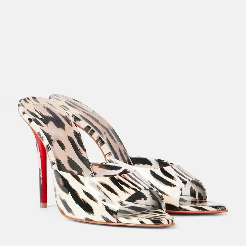 Fishmouth Woman Style Patent Leather High Heels With Thin Heels Pointed Toes Exposed Toes.