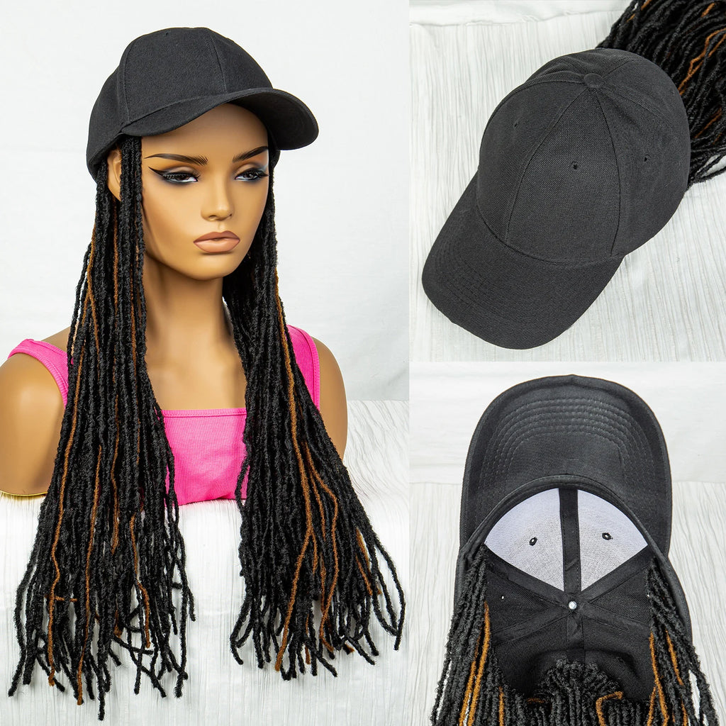 Hat Wig Baseball Cap with Highlight Dreadlocks Braided Wig with 22 In Goddess Locs Crochet.