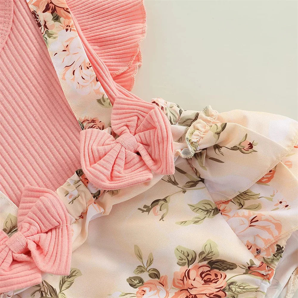 Kids Dress For 0-18 Months Cotton Ruffle Sleeve Cute Butterfly Floral Summer Princess Romper.