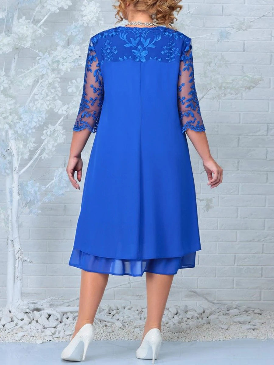Plus Size Summer Dress, New Fashion Embroidery Patchwork Elegant,Curvy Dresses.
