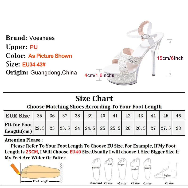 Luxury Crystal Sequined Women's High heels 4CM Platform 15CM Thin Heels.