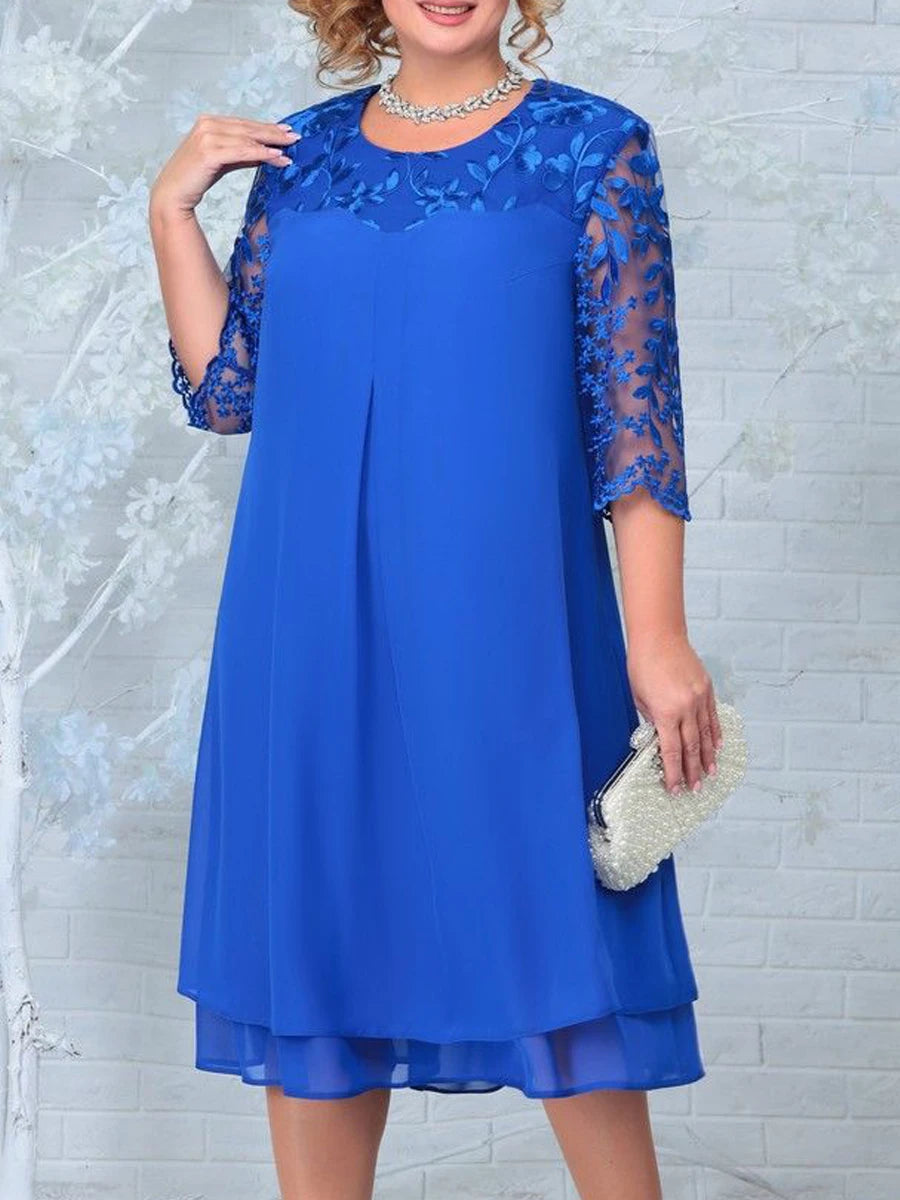 Plus Size Summer Dress, New Fashion Embroidery Patchwork Elegant,Curvy Dresses.