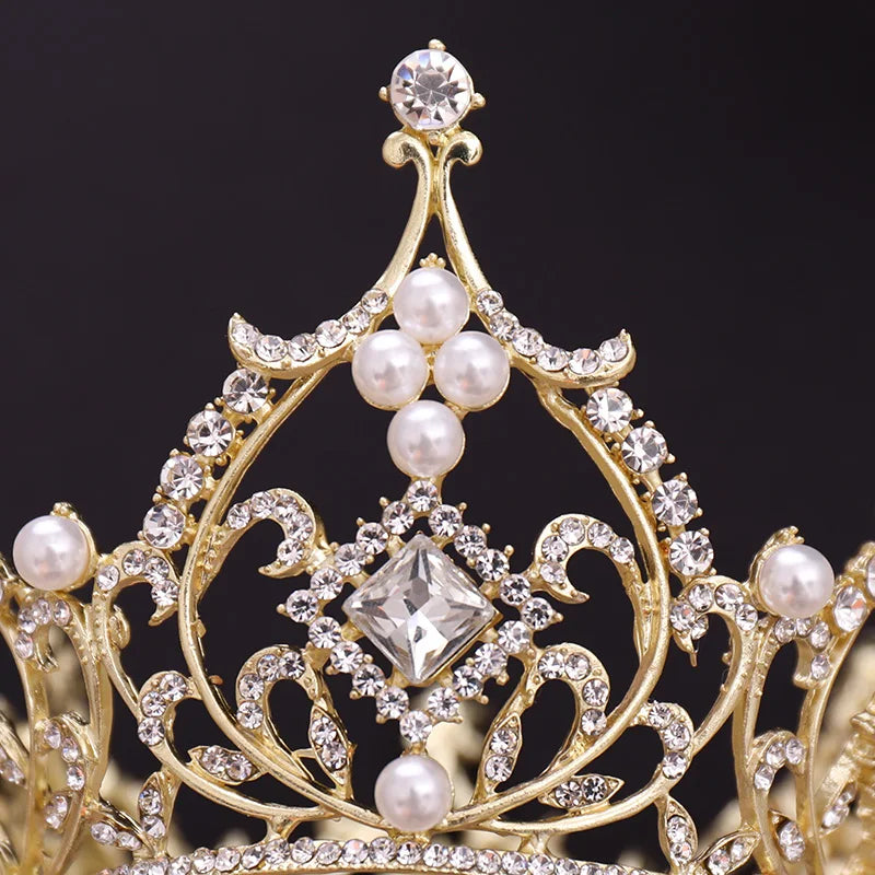 Trendy Gold Color Pearl Crown Wedding Hair Accessories, Jewelry, Rould Tiara Crown.