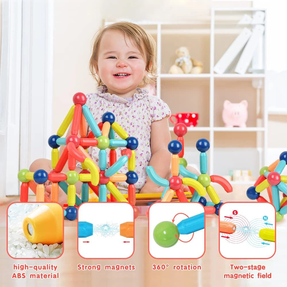 Magnetic Building Blocks Magnetic 68PCS Magnet Set Ball Rods Montessori Rod Educational Toys For Children