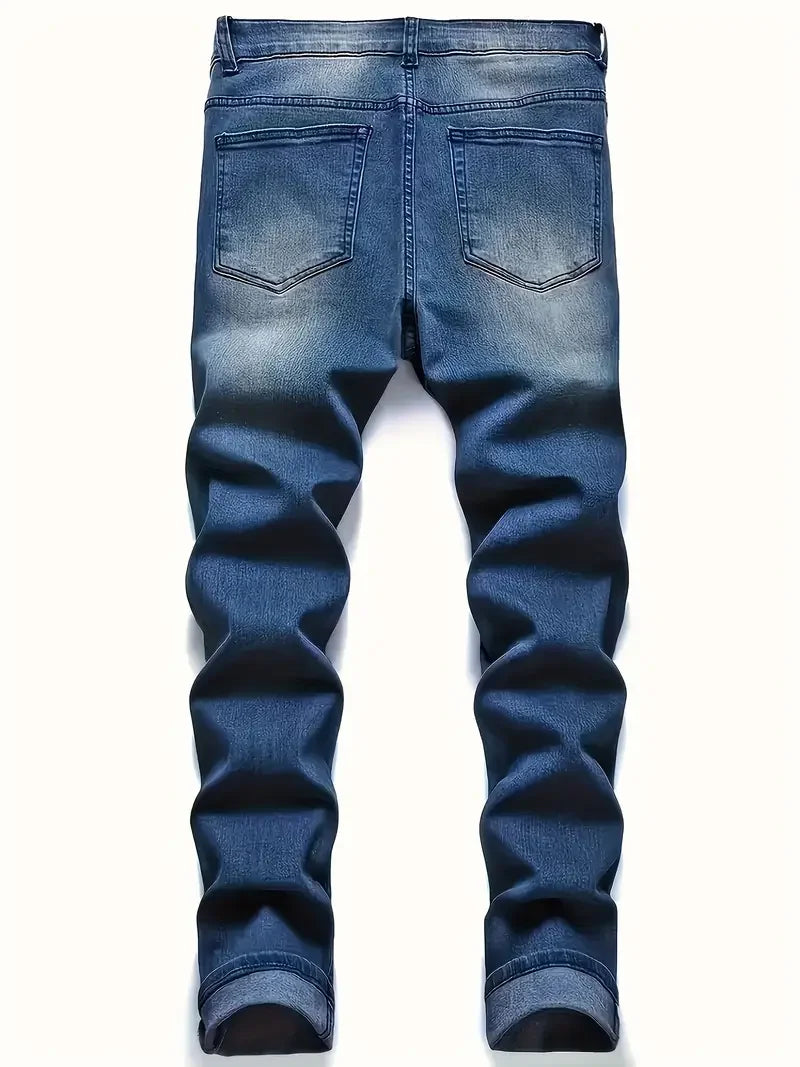 Men'S Distressed Fashion Jeans - Street Style, Comfortable Stretch Denim with Ripped Detail.