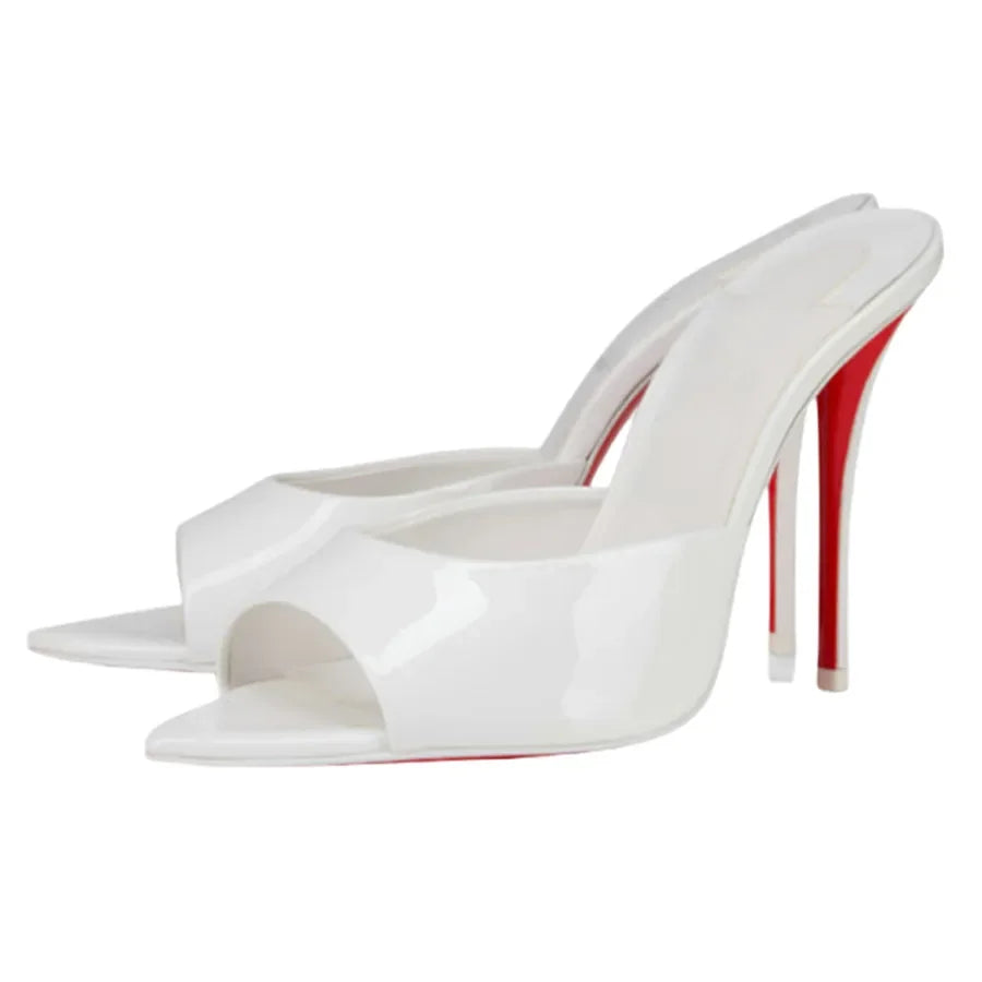 Fishmouth Woman Style Patent Leather High Heels With Thin Heels Pointed Toes Exposed Toes.
