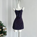 Blue suspender floral mini dress summer + cardigan French vintage Y2K 2 piece.