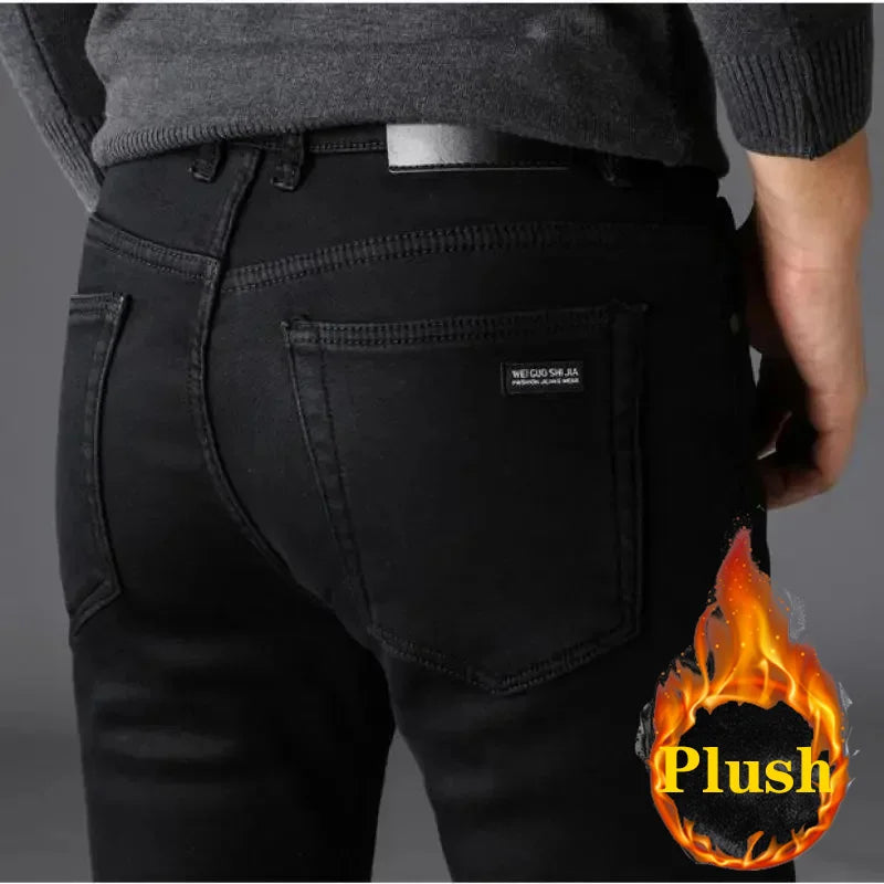 Men Classic Jeans Homme, Man Soft Stretch Black Biker Masculino Denim Pants.