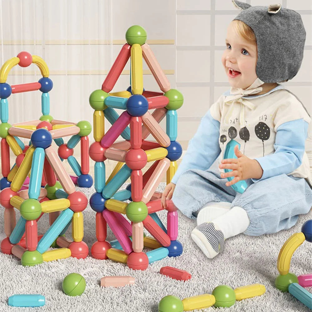 Magnetic Building Blocks Magnetic 68PCS Magnet Set Ball Rods Montessori Rod Educational Toys For Children