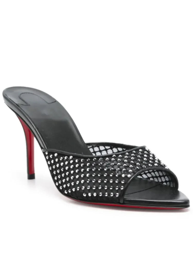 Fishmouth Woman Style Patent Leather High Heels With Thin Heels Pointed Toes Exposed Toes.