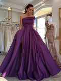 Women’s Elegant One Shoulder Satin Evening Dress Solid High Split A Line.