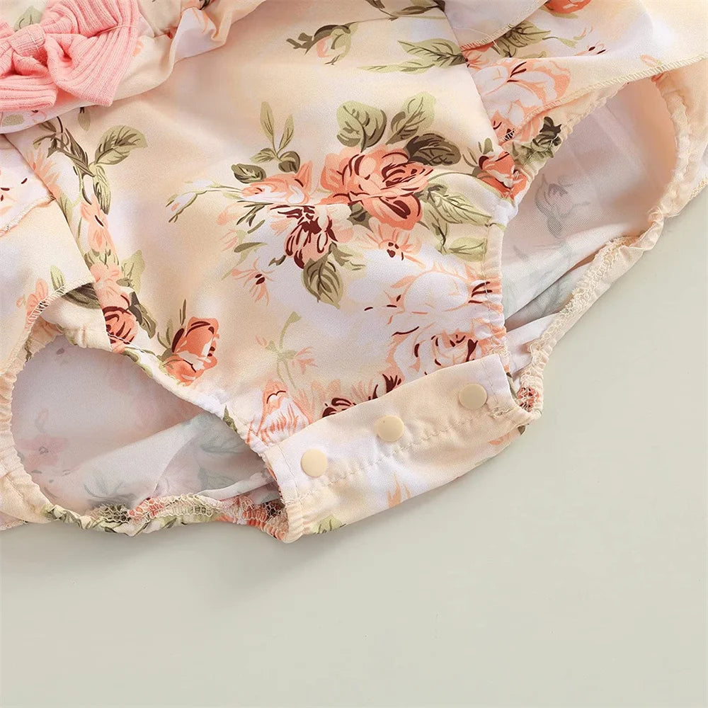 Kids Dress For 0-18 Months Cotton Ruffle Sleeve Cute Butterfly Floral Summer Princess Romper.