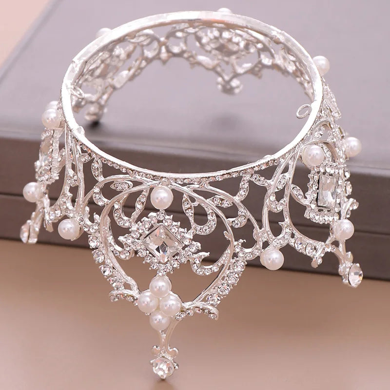 Trendy Gold Color Pearl Crown Wedding Hair Accessories, Jewelry, Rould Tiara Crown.