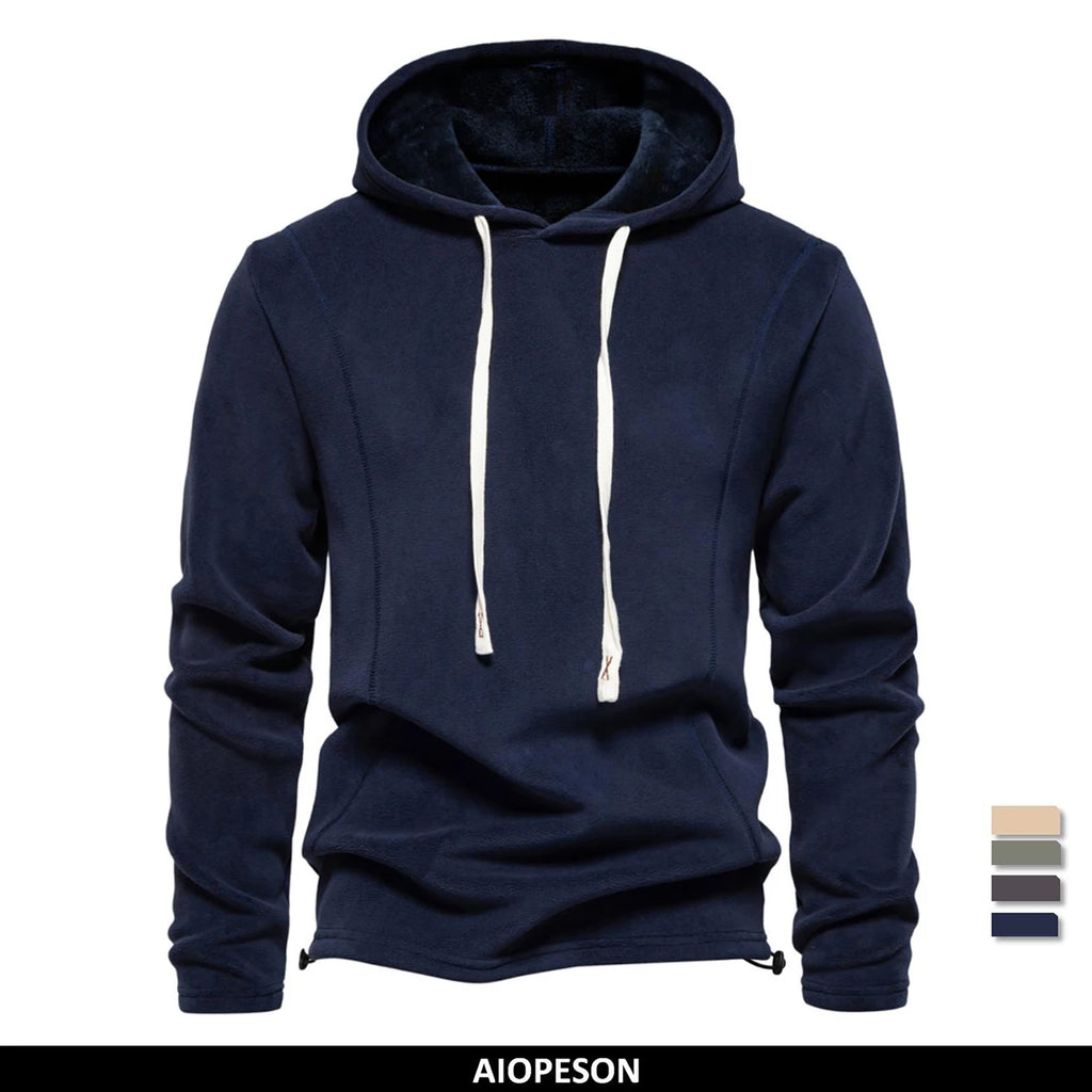 Mens Winter Solid Fleece Hoody with High Quality Drawstring Hat.