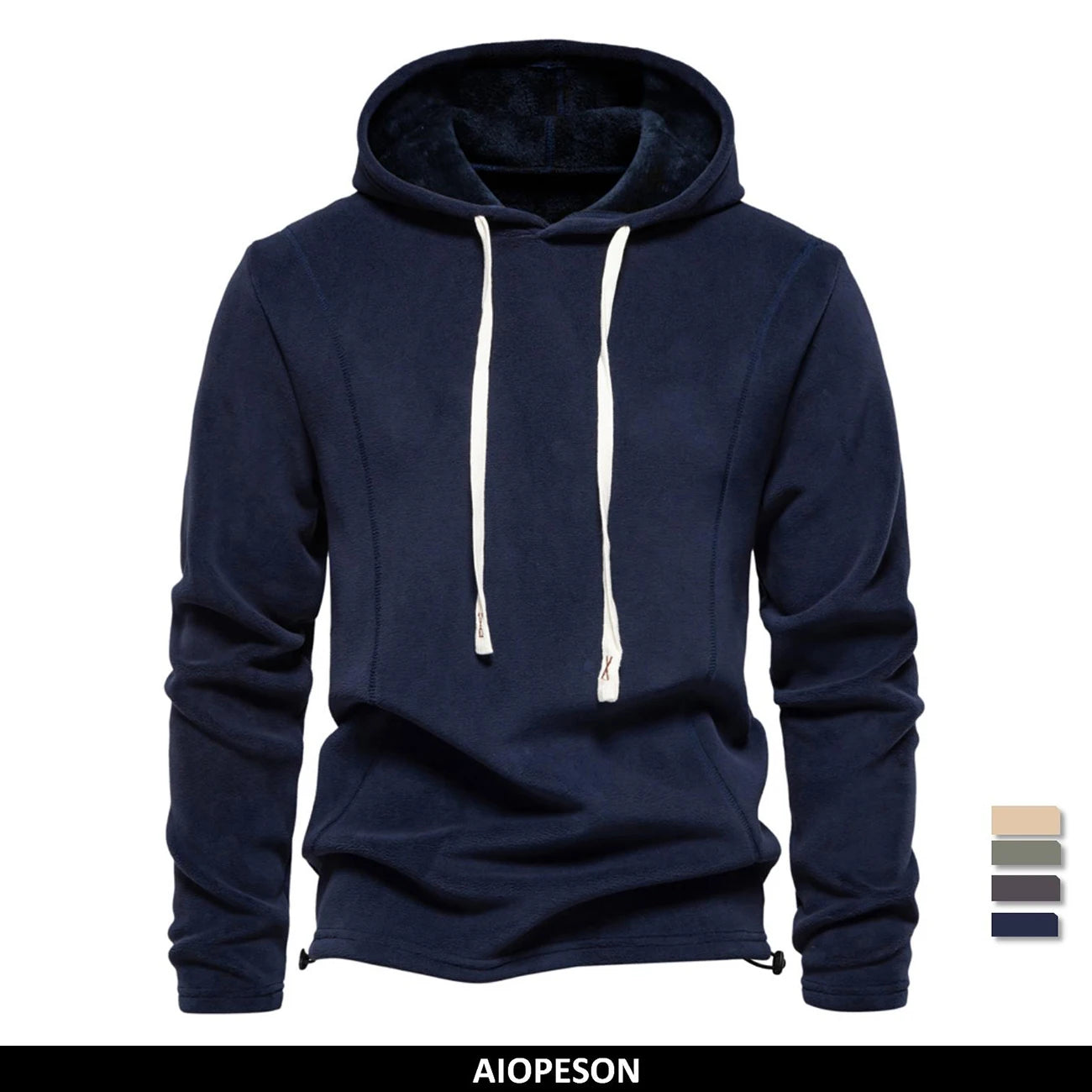 Mens Winter Solid Fleece Hoody with High Quality Drawstring Hat.