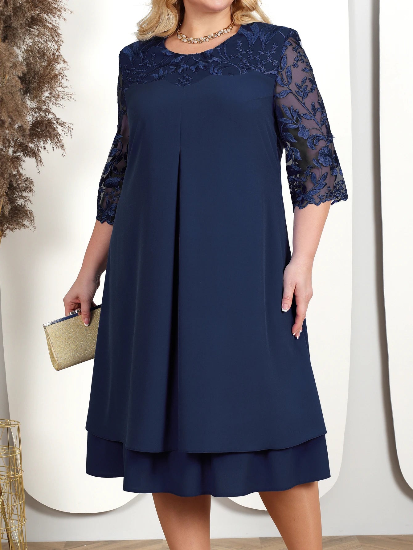 Plus Size Summer Dress, New Fashion Embroidery Patchwork Elegant,Curvy Dresses.