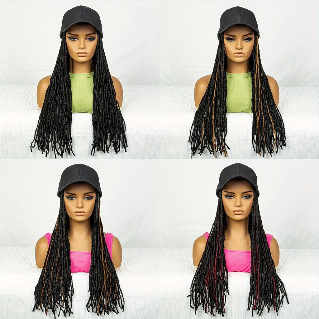 Hat Wig Baseball Cap with Highlight Dreadlocks Braided Wig with 22 In Goddess Locs Crochet.