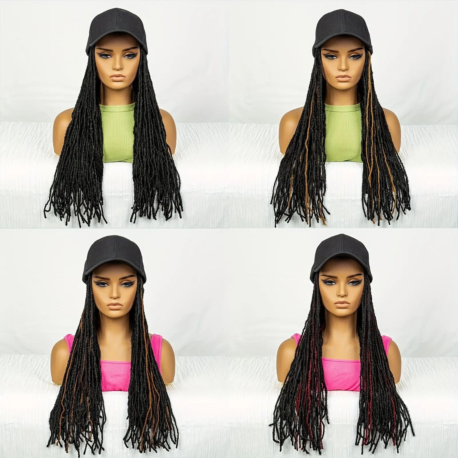 Hat Wig Baseball Cap with Highlight Dreadlocks Braided Wig with 22 In Goddess Locs Crochet.