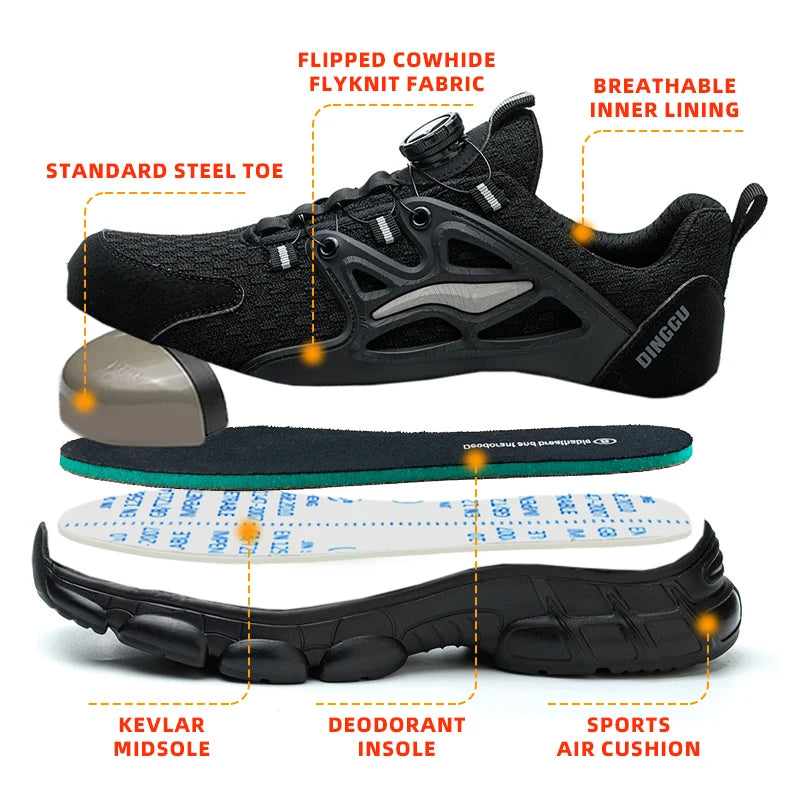 Breathable Woven Knit Industrial Construction Sneakers Industrial And Construction Site protective Safety shoes with Metal toe cap.