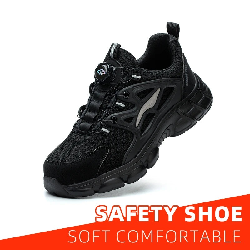 Breathable Woven Knit Industrial Construction Sneakers Industrial And Construction Site protective Safety shoes with Metal toe cap.