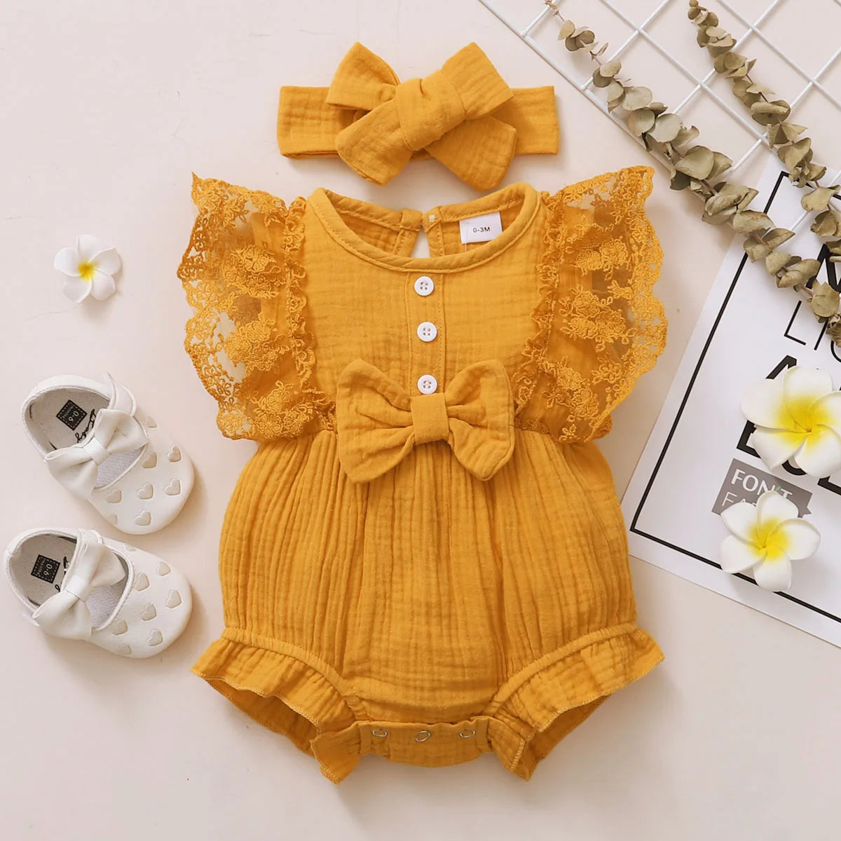 Baby Girl Romper Plain Soft Bodysuit Lace Sleeveless Onesie+Headband 0-18Months.