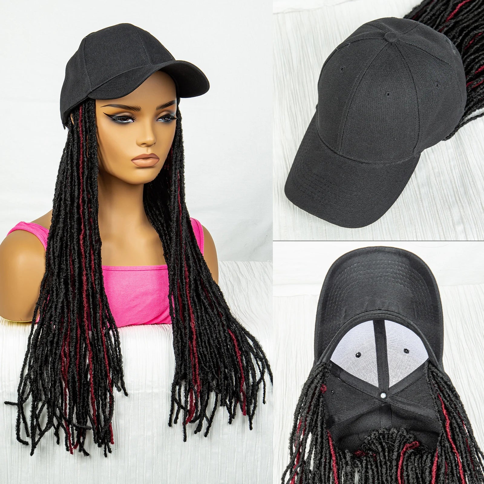 Hat Wig Baseball Cap with Highlight Dreadlocks Braided Wig with 22 In Goddess Locs Crochet.