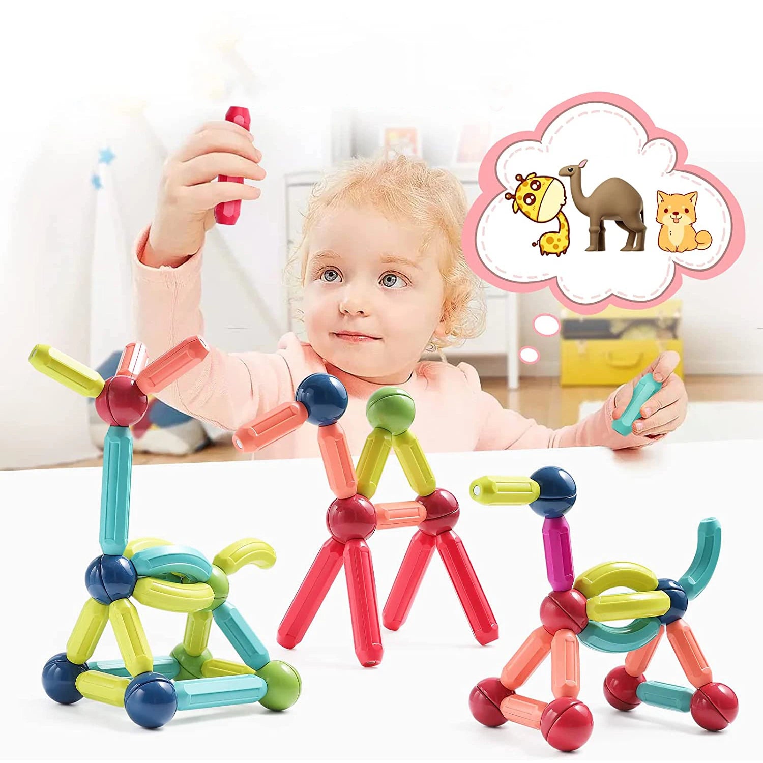 Magnetic Building Blocks Magnetic 68PCS Magnet Set Ball Rods Montessori Rod Educational Toys For Children