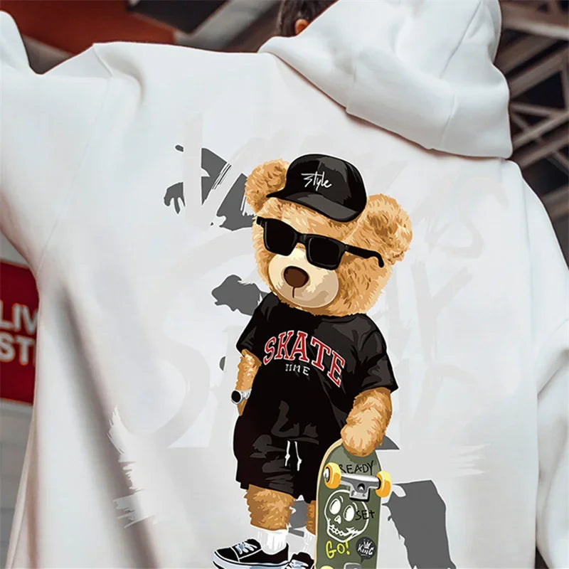 Skate Bear Anime Print Hoodies Men and Women Oversize Streetwear Harajuku Fasion Casual Hooded Sweatshirt y2k Hoodie Clothes