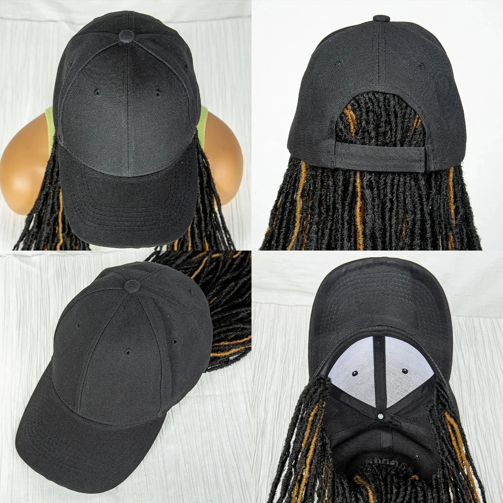 Hat Wig Baseball Cap with Highlight Dreadlocks Braided Wig with 22 In Goddess Locs Crochet.