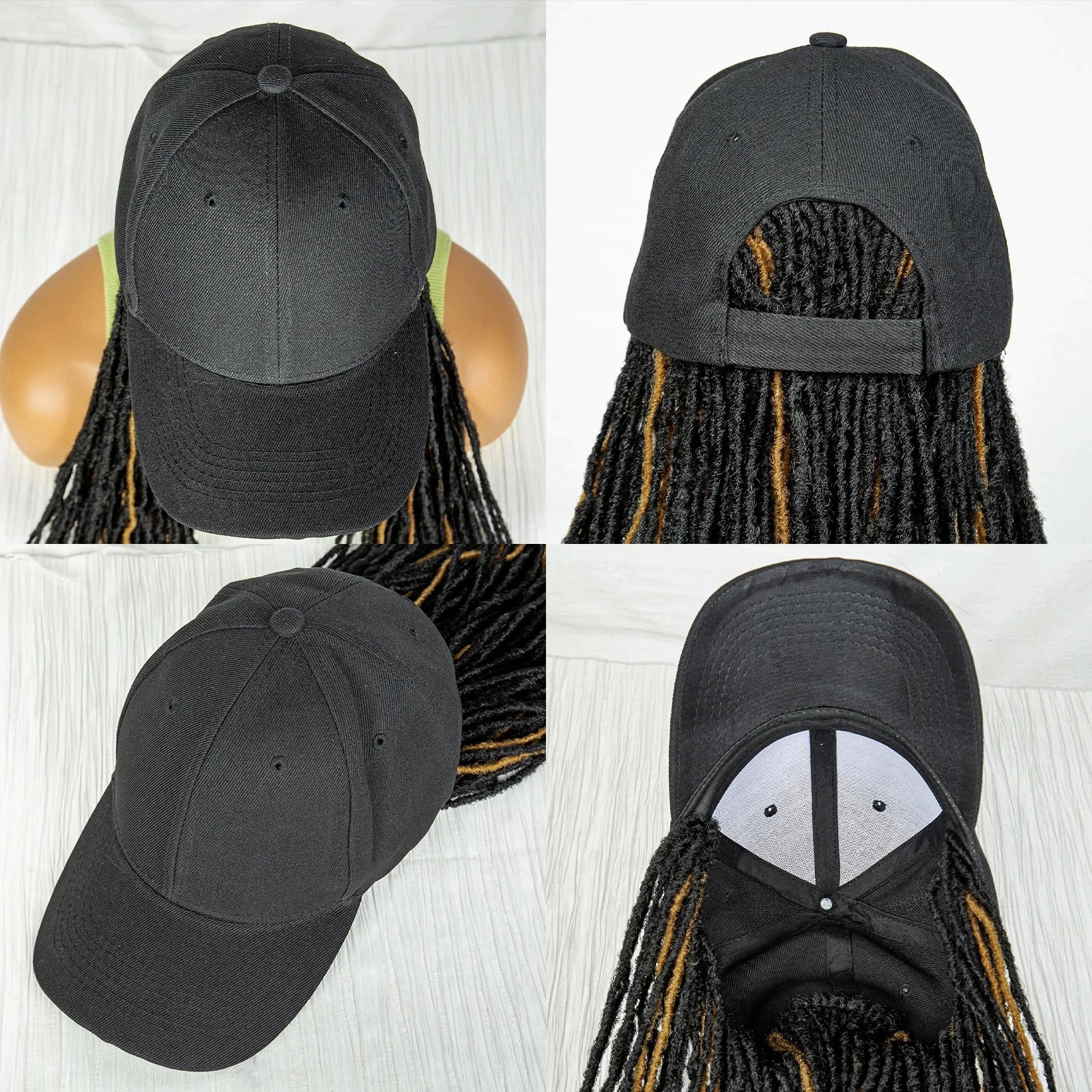 Hat Wig Baseball Cap with Highlight Dreadlocks Braided Wig with 22 In Goddess Locs Crochet.