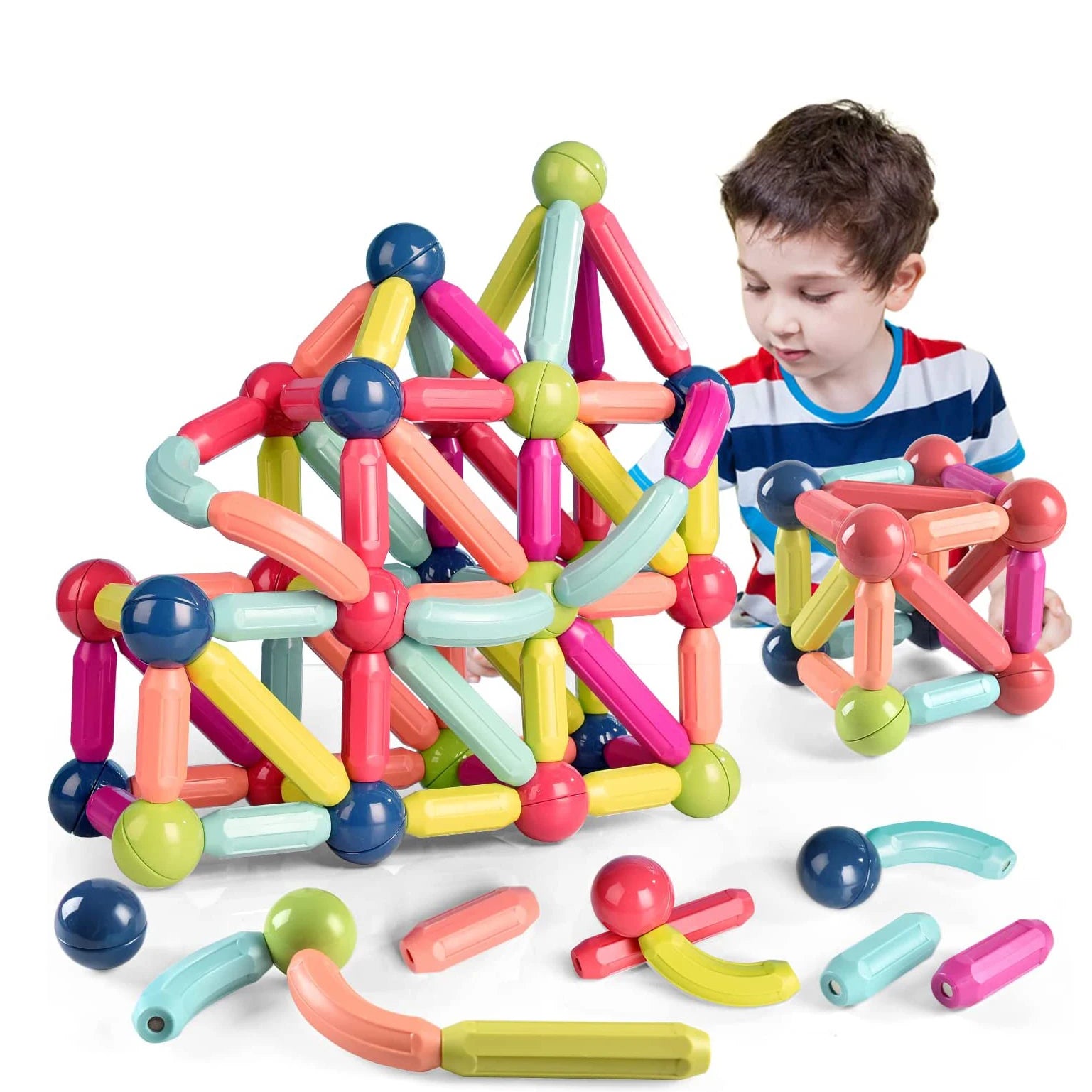 Magnetic Building Blocks Magnetic 68PCS Magnet Set Ball Rods Montessori Rod Educational Toys For Children