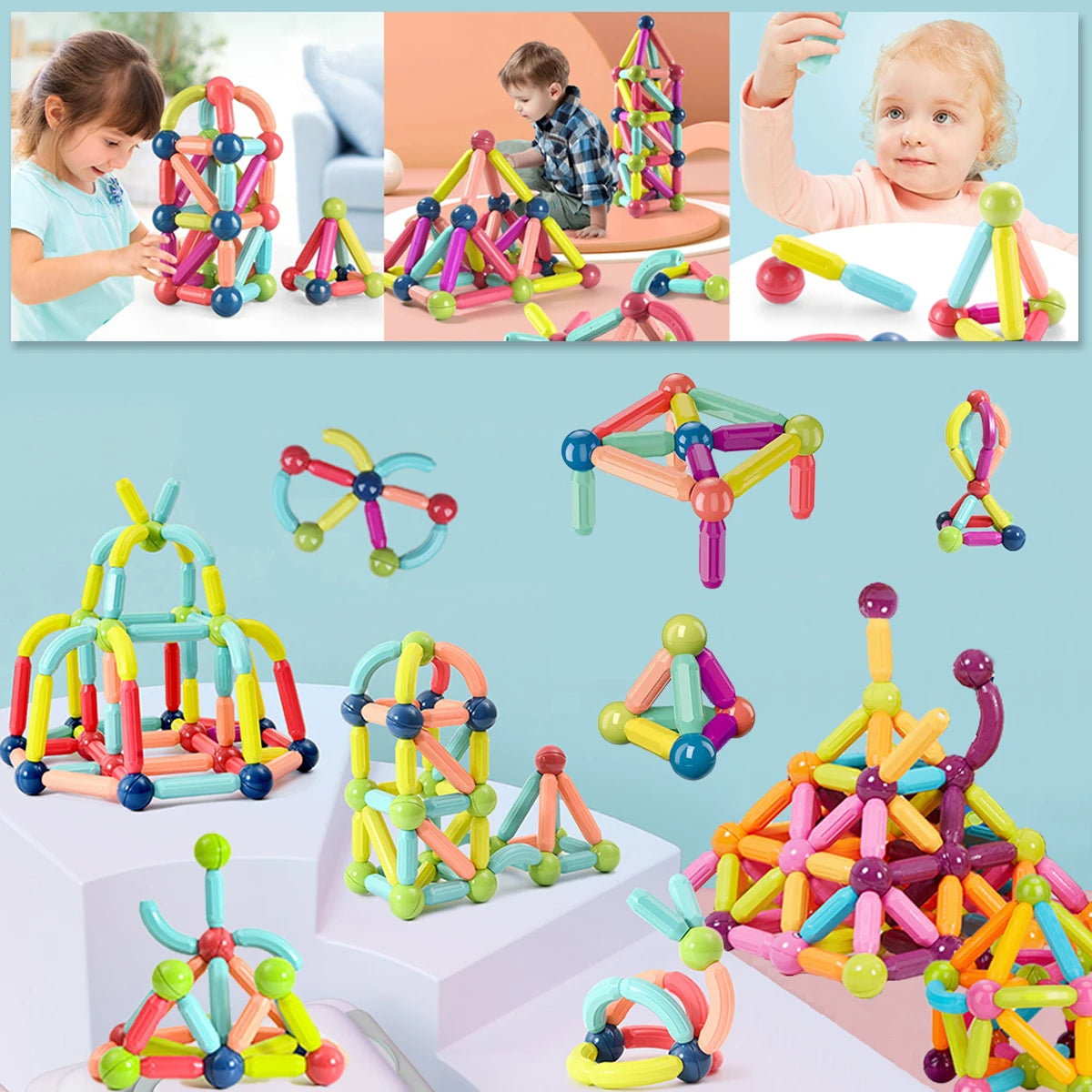 Magnetic Building Blocks Magnetic 68PCS Magnet Set Ball Rods Montessori Rod Educational Toys For Children