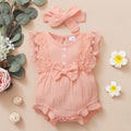 Baby Girl Romper Plain Soft Bodysuit Lace Sleeveless Onesie+Headband 0-18Months.