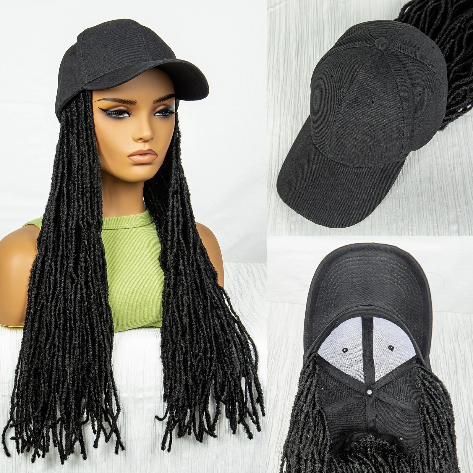 Hat Wig Baseball Cap with Highlight Dreadlocks Braided Wig with 22 In Goddess Locs Crochet.