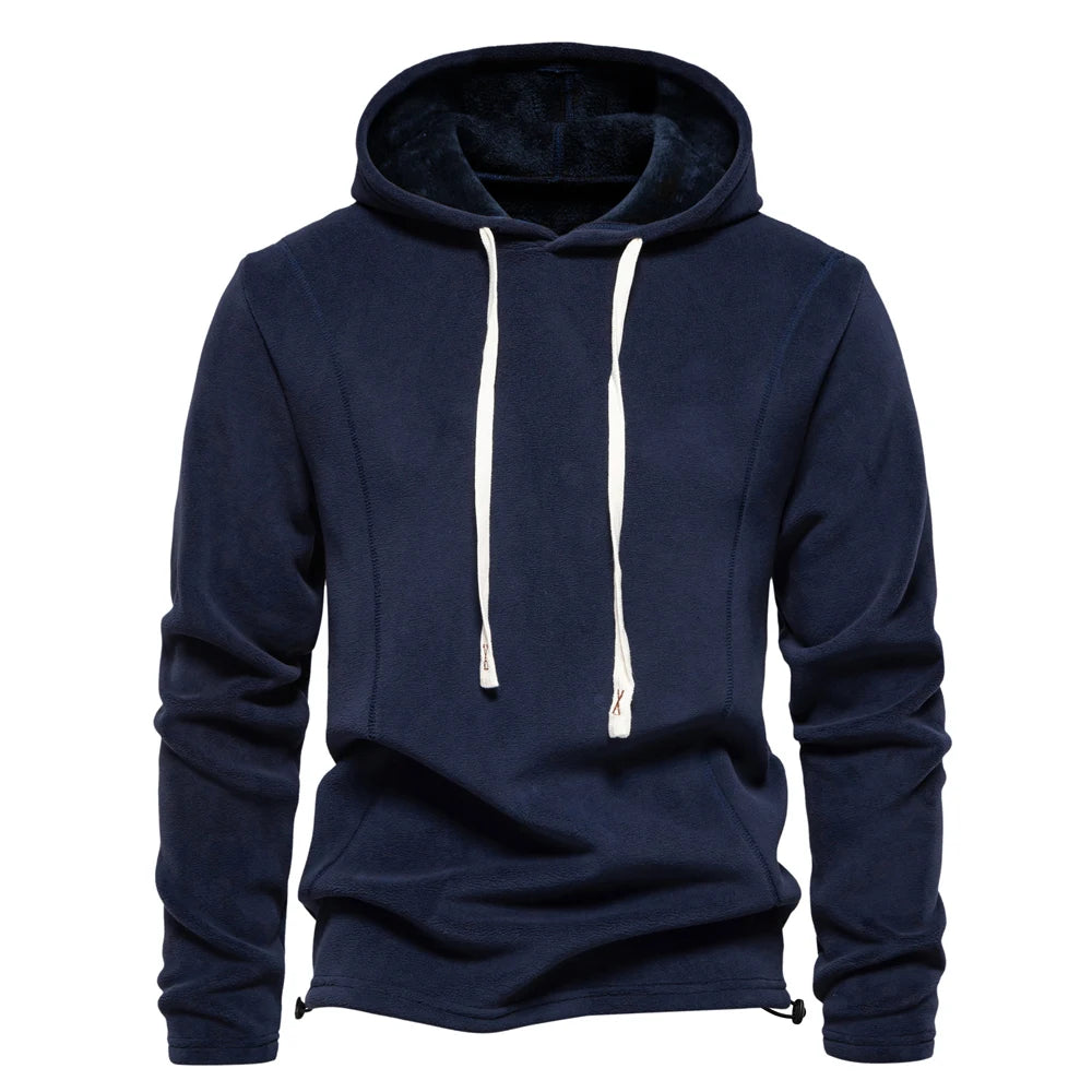 Mens Winter Solid Fleece Hoody with High Quality Drawstring Hat.