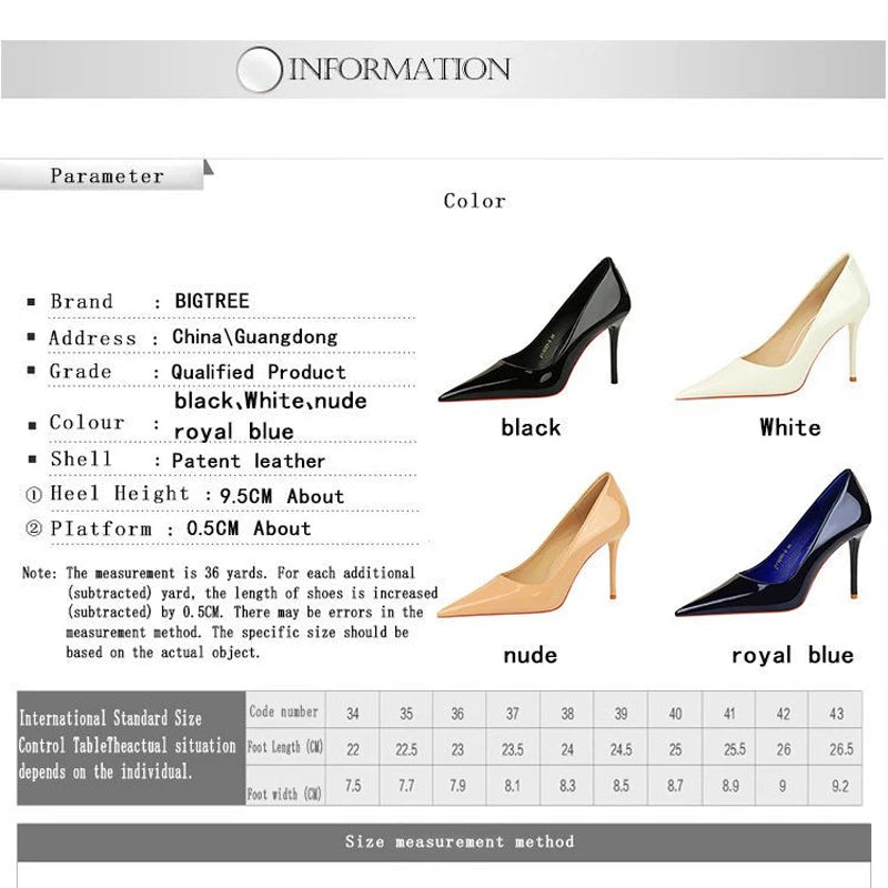 Sexy Fashion Simple Slim High Heels, Patent Leather Shallow Mouth Pointed.