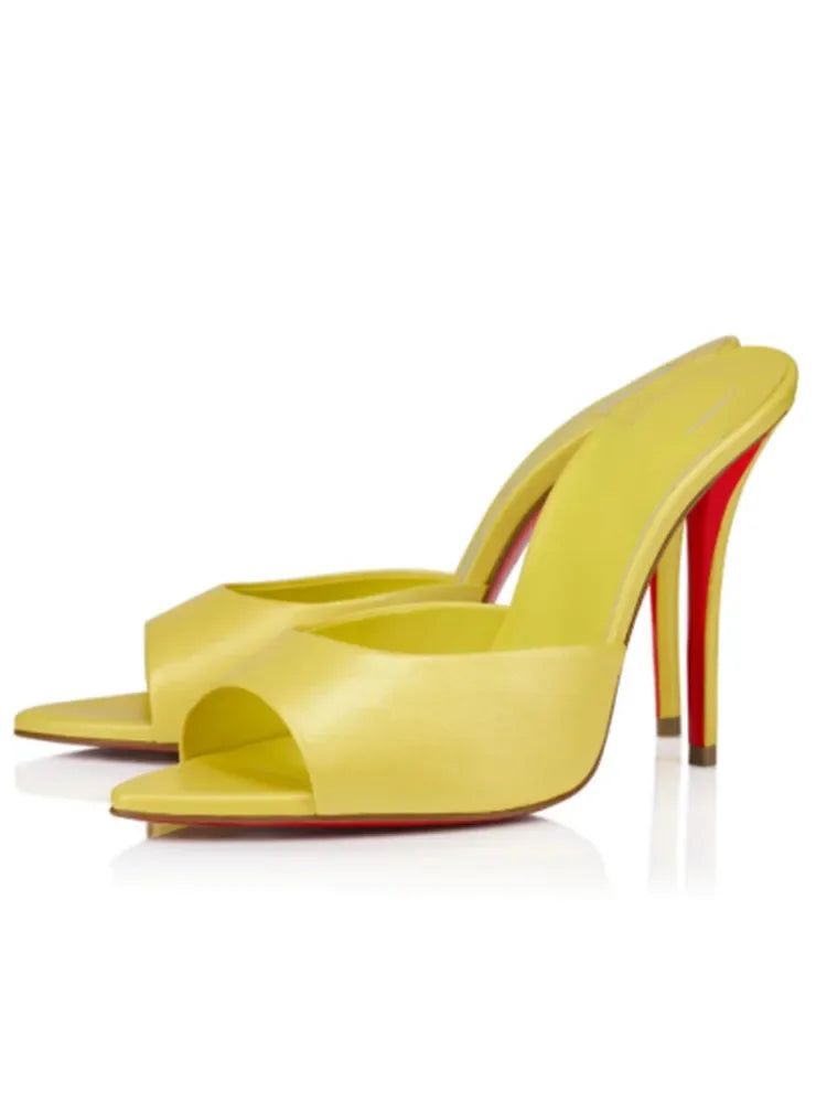 Fishmouth Woman Style Patent Leather High Heels With Thin Heels Pointed Toes Exposed Toes.