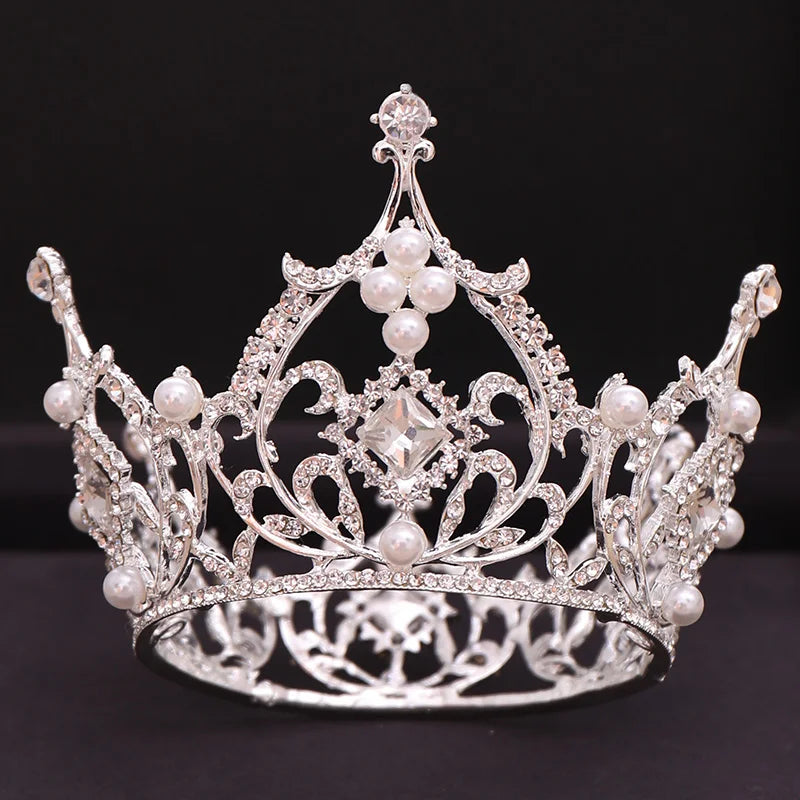 Trendy Gold Color Pearl Crown Wedding Hair Accessories, Jewelry, Rould Tiara Crown.