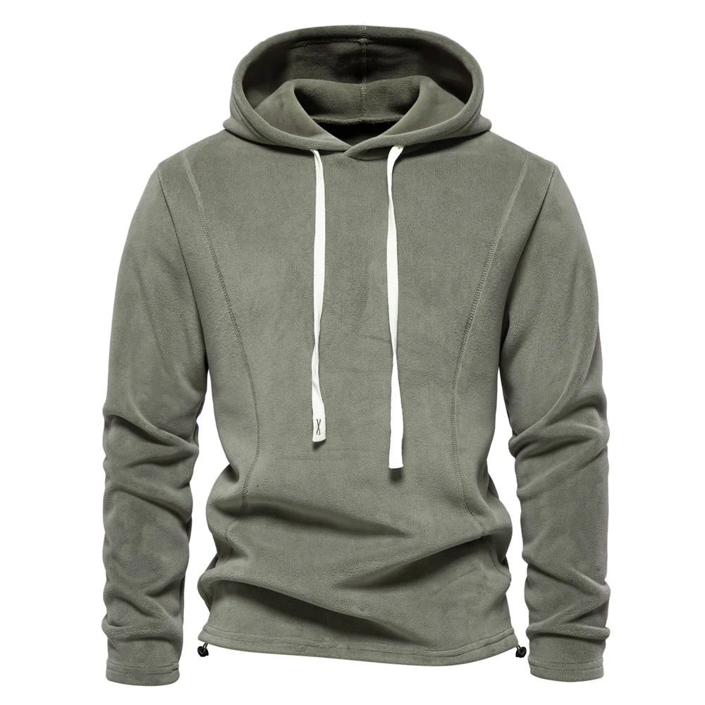 Mens Winter Solid Fleece Hoody with High Quality Drawstring Hat.