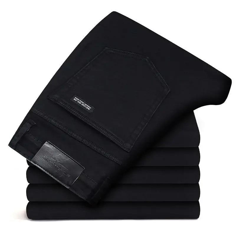 Men Classic Jeans Homme, Man Soft Stretch Black Biker Masculino Denim Pants.