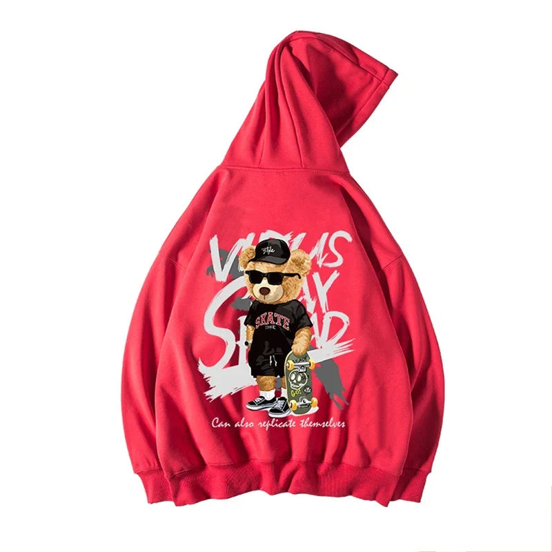 Skate Bear Anime Print Hoodies Men and Women Oversize Streetwear Harajuku Fasion Casual Hooded Sweatshirt y2k Hoodie Clothes