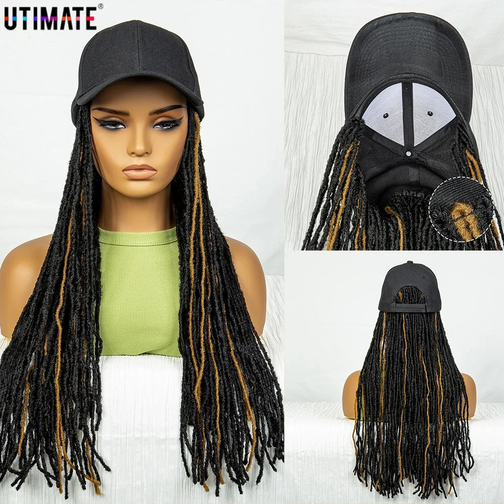 Hat Wig Baseball Cap with Highlight Dreadlocks Braided Wig with 22 In Goddess Locs Crochet.