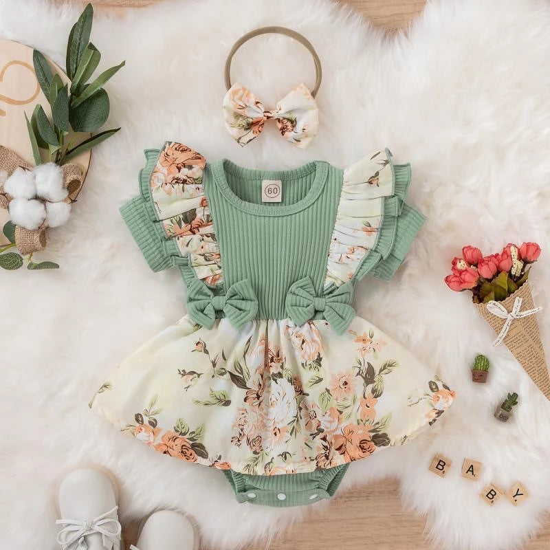 Kids Dress For 0-18 Months Cotton Ruffle Sleeve Cute Butterfly Floral Summer Princess Romper.