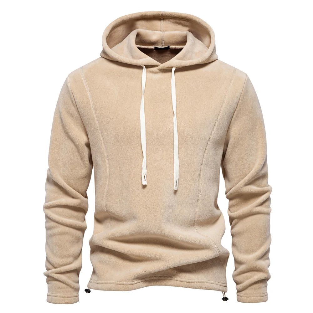 Mens Winter Solid Fleece Hoody with High Quality Drawstring Hat.