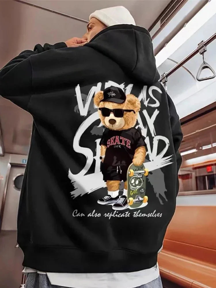 Skate Bear Anime Print Hoodies Men and Women Oversize Streetwear Harajuku Fasion Casual Hooded Sweatshirt y2k Hoodie Clothes